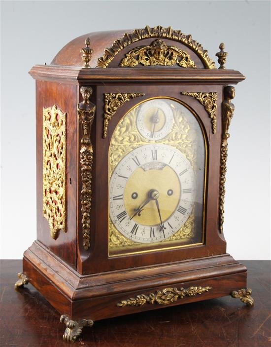 A late Victorian ormolu mounted walnut bracket clock, 13in.